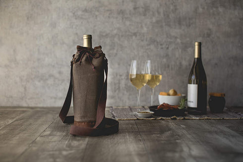 LEGACY - a Picnic Time Brand Waxed Canvas Wine Tote, one size, Khaki green