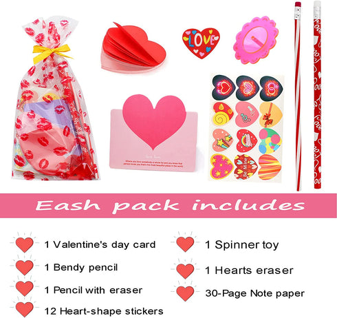 28 Pack Valentines Day Gifts for Kids , Valentines Cards Stickers Pencils Boys Girls, 252 PCS Valentine Exchange Party Favors Toys for School Classroom