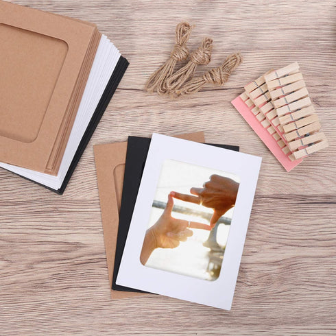VORCOOL Kraft Paper Photo Frames 4x6in 30pcs Picture Frames Multi Wall Hanging Paper Photo Frames with 30 Clips 3 Ropes for DIY Display Party Decor