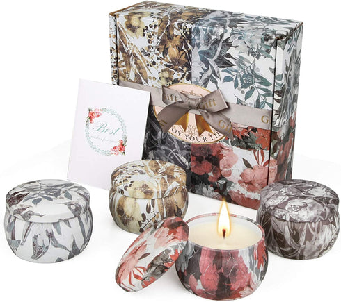 4 Pack Scented Candles Gifts for Women, 4.4 Ounce Christmas Gifts Large Tin Candles Soy Wax Aromatherapy Candles for Home Scented, Lavender Candle Set Gifts for Mom