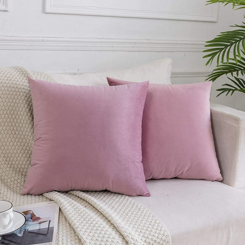 JUSPURBET Decorative Velvet Throw Pillow Covers for Couch Bedroom Sofa,Pack of 2 Luxury Solid Cushion Cases,26x26 Inches,Pink Purple