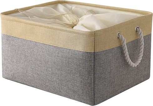 TheWarmHome Large Baskets for Storage Rectangular Basket Decorative Basket Fabric Storage Bin Brown Storage Basket Shoes Basket Towel Basket Cloth Baskets Blanket Storage(Gold&Grey,Large-1 Pack 17.7×13.7×9.8inch)