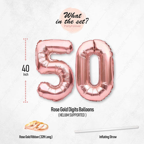 PartyForever Happy 50th Birthday Decorations for Women Rose Gold Supplies Big Set Including Happy Birthday Banner with 50 and Fabulous Bday Sash for Her Party Decor