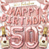 PartyForever Happy 50th Birthday Decorations for Women Rose Gold Supplies Big Set Including Happy Birthday Banner with 50 and Fabulous Bday Sash for Her Party Decor