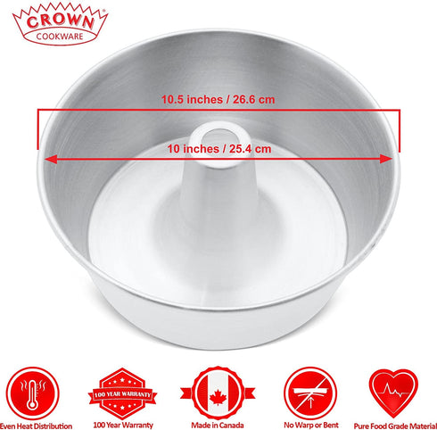 Crown Angel Food Cake Pan 10", Extra Sturdy, One-piece Design, Easy Clean, Made in Canada
