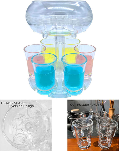 BEITESTAR 6 Shot Glass Dispenser and Holder, Shots Dispenser for Filling Liquids, Multiple 6 Shot Dispenser,Cocktail Dispenser,Bar Shot Dispenser, Shot Buddy Dispenser (Transparent/with 6 Acrylic Cup?
