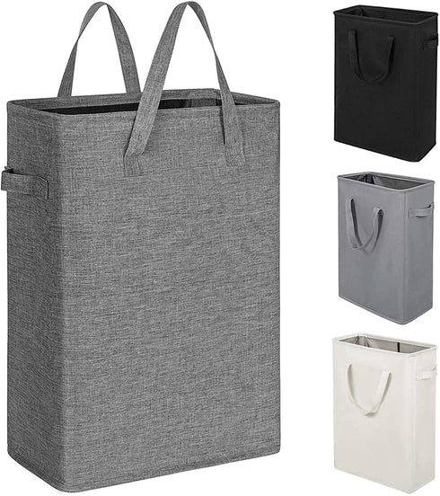 ZERO JET LAG Slim Laundry Hamper Handles Collapsible Laundry Basket Thin Dirty Clothes Basket Narrow Laundry Bag Foldable Dirty Hamper 45L (21 inches,Dark Grey)