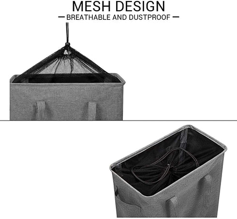 ZERO JET LAG Slim Laundry Hamper Handles Collapsible Laundry Basket Thin Dirty Clothes Basket Narrow Laundry Bag Foldable Dirty Hamper 45L (21 inches,Dark Grey)