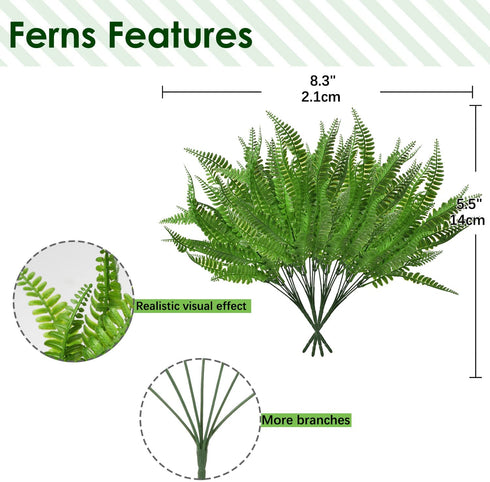 Artificial Boston Fern Plants Bushes Fake Greenery Shrubs Branches for for Decor Home Indoor Outdoor Garden 4pcs
