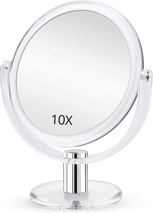 Magnifying Makeup Mirror Double Sided - Fabuday 7 Inch Tabletop Mirror with 1X & 10X Magnification, Magnified Desk Mirror for Makeup, Cosmetic Vanity Mirror with Stand and 360° Rotation, Acrylic