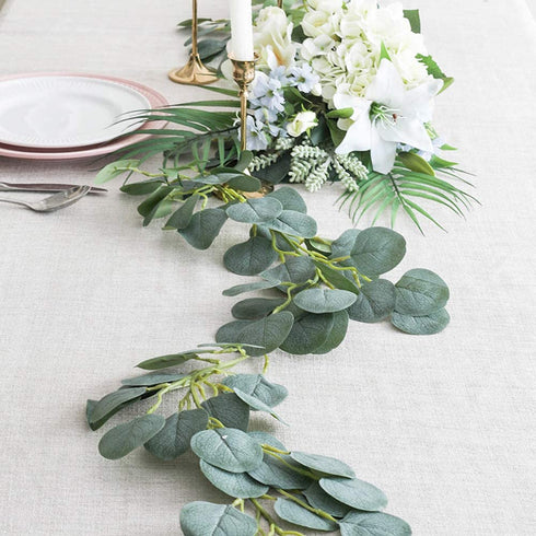 CEWOR 3 Packs Artificial Eucalyptus Garland Greenery Silk Eucalyptus Leaves Vines Faux Silver Dollar Eucalyptus Plants for Wedding Party Home Decoration