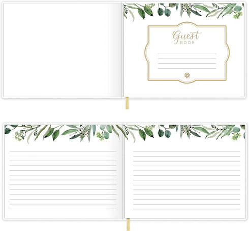bloom daily planners Wedding Guest Book (120 Pages) Guest Sign-in Book Guest Registry Guestbook - White Cover with Gold Foil, Gilded Edges and Gold Page Marker Hardbound 7" x 9" (Eucalyptus)