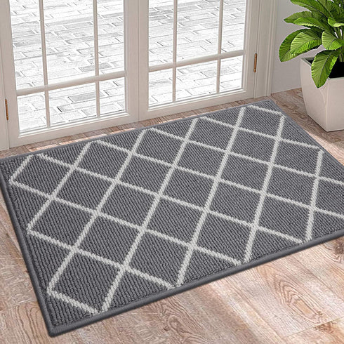 Finchitty Indoor Door Mat, Non-Slip Absorbent Resist Dirt Entrance Rug, Durable Machine Washable Rugs for Entryway, Low-Profile Inside Floor Doormat, 20" x 32", Grey