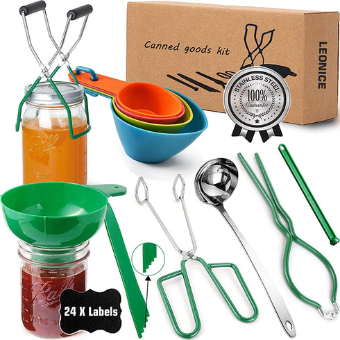 Canning Supplies, Canning Kit, Stainless Steel Canning Set for Beginner, Canning Supplies Starter Kit, Canning Accessories, Canning Equipment for Canning Pot, Home Food Canning Essential Tools - Green