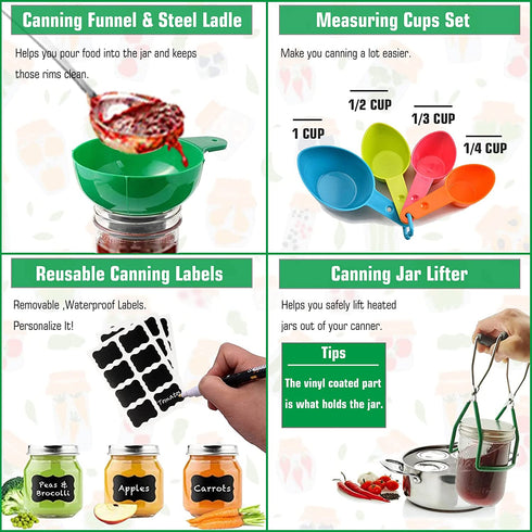 Canning Supplies, Canning Kit, Stainless Steel Canning Set for Beginner, Canning Supplies Starter Kit, Canning Accessories, Canning Equipment for Canning Pot, Home Food Canning Essential Tools - Green