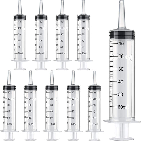 Boao 10 Pack Plastic Syringe Liquid Measuring Syringes Without Needle for Epoxy Resin, Craft, Scientific Labs, Feeding Pets Animals, Oil or Glue Applicator (60 ML)