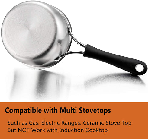P&P CHEF 1 Quart Saucepan, Stainless Steel Saucepan with Lid, Small Sauce for Home Kitchen Restaurant Cooking, Easy Clean and Dishwasher Safe