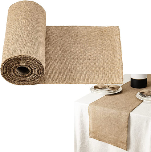 iPEGTOP Burlap Table Runner - 12 Inches x 10 Yards Extra Long - Natural Jute Fabric Roll Placemats Centerpieces with Sewn Edges for Farmhouse Country Rustic Home Decor Wedding Decorations Crafts