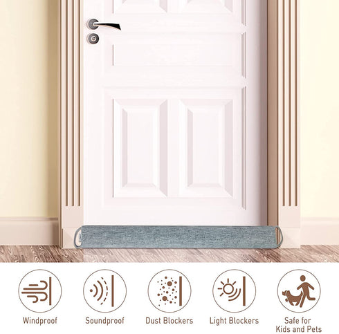 fowong Door Draft Stopper-38 Gray Door Snake Draft Stopper, Heavy Weighted Door Draft Guard Door Blocker Security, Sound Proofing Padding for Door