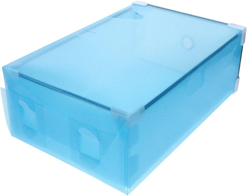 VOSAREA 2pcs Shoe Storage Box Clear Plastic Shoes Stacking Drawer Stackable Book Sundries Bins Under Bed Organizer for Men Women Shoes Sneaker Books Toys Blue