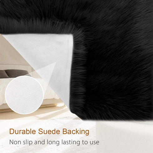 LOCHAS Ultra Soft Fluffy Rugs Faux Fur Sheepskin Area Rug for Bedroom Bedside Living Room Carpet Nursery Washable Floor Mat, 2x3 Feet Black