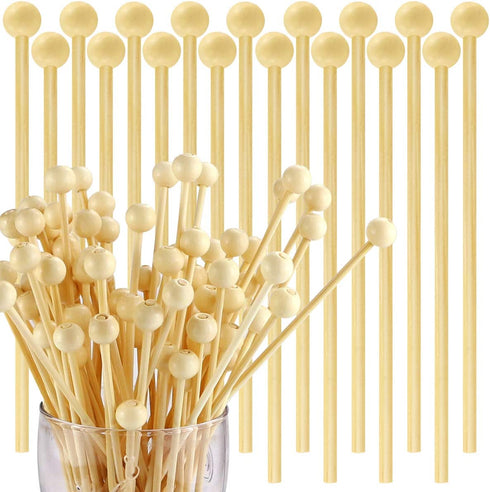 YG_Oline 100 Pcs Rock Candy Sticks with Ball Wood Swizzle Sticks Wood Cake Sticks Drink Stirrer Sticks for Hard Rock Candy(6 Inch)