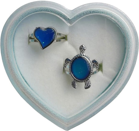 Viseaga Childrens Mood Ring Jewelry,Kids Adjustable Mood Ring Set,2 Pcs Turtle & Heart Color Changing Child Mood Ring Adjustable Mood Rings for Girls
