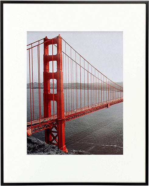 Frametory, 11x14 Aluminum Frame, 8x10 Photo with Ivory Mat for Wall Display, Sawtooth Hanger, Swivel Tabs, Spring Clips Great for Photos, Artworks, Posters (Black, 1-Pack)