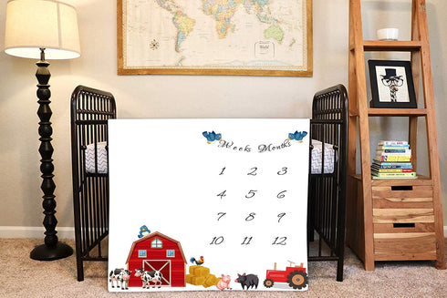 LUCKBTY Farm Tractor Milestone Baby Blanket for Boy Girl | Large Personalized Photography Background Blankets | Baby Shower for Mom Newborn Bib 48"x48" BTZDLU125