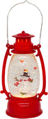 Red Vintage Lantern Snowman Swirling LED Light 10 Inch Acrylic Holiday Glitter Globe