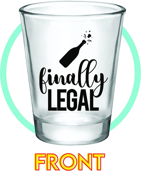 Finally Legal 21st Birthday Party Shot Glass - Set of 12, 1.75oz Black and Clear 21st Birthday Shot Glasses, Perfect for Birthday Parties, Birthday Decorations