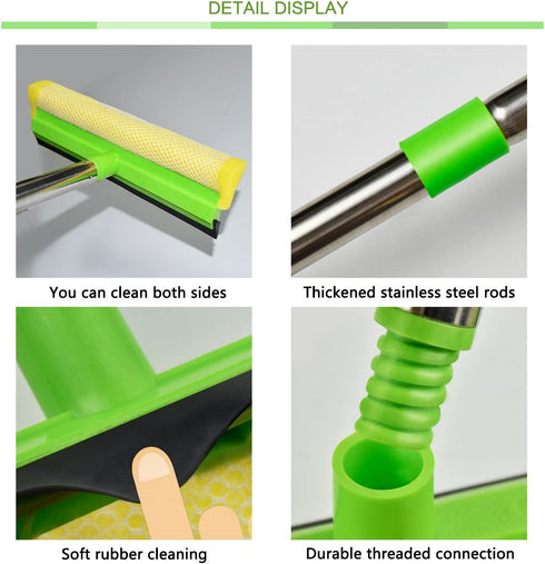 ITTAHO Multi-Use Window Squeegee, 2 in 1 Squeegee Window Cleaner with Long Extension Pole, Sponge Car Window Squeegee with 58" Long Handle for Gas Station, Glass,Shower,Outdoor High Window Cleaning