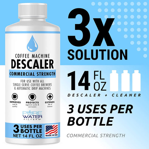 Descaler & Cleaner (6 Uses) - MADE IN USA - Descaling Solution for Keurig Brewers, Nespresso, Delonghi, Breville & All Coffee Makers & Espresso Machines