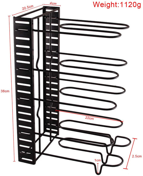 MDHAND Pan Organizer Rack for Cabinet, Pan Pot Lid Organizer Rack with 5 Adjustable Dividers, Kitchen Cookware Storage Rack