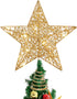 Toyvian Christmas Tree Topper Lighted Star - Gold Glitter Treetop Star LED Star Shape Light Hollow Star Xmas Party Decoration, 11.8 x 9.8 Inch, Gold