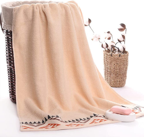Pidada Bath Towel Indian Geometric Pattern 100% Cotton Soft Absorbent Towels for Bathroom 1 Pack 27.6 x 55 Inch (Brown)