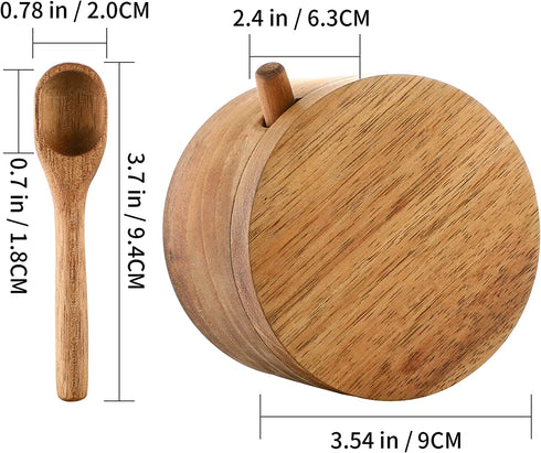 DGYLL Acacia Wood Salt Container with spoon Salt cellar Salt keeper Spice storage box Condiment pot Sugar bowl with spoon and swiveling lid Size: 3.5DIA x 2.5H inch (1pc no pattern /w spoon)