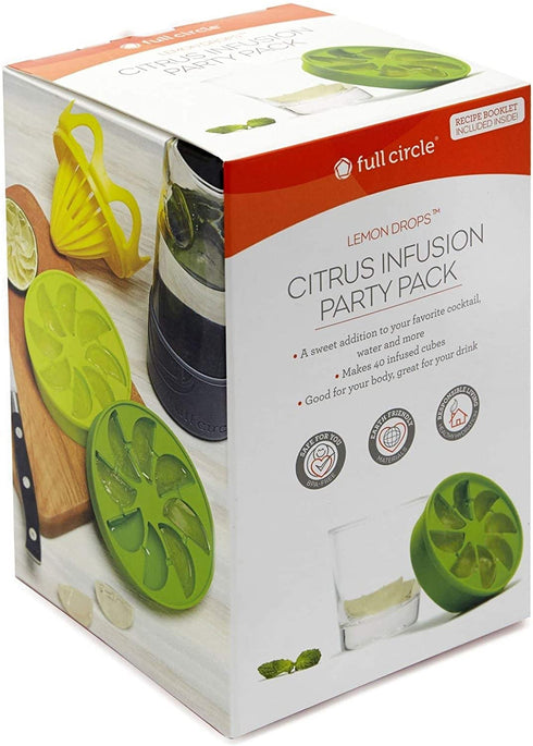 Full Circle Lemon Drops Citrus Ice Cube Infusion Set with Reamer and Silicone Trays, 6-piece Set