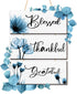3 Pieces Thankful Grateful Blessed Wood Sign Wall Decor Positive Word Wooden Wall Plaque with Flower Thanksgiving Quote Hanging Wall Sign Rustic Farmhouse Thankful Wall Art for Living Room (Blue)