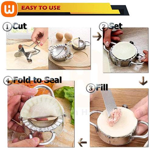Dumplings Maker 8 PCs Stainless Steel, Empanada Press Mold Set and Cutter for Chinese Wonton Pie Ravioli Pierogi, Gyoza Dough Pastry Wrappers Pot Stickers Skin Manual Stuffing Spoon Flour Ring Tools