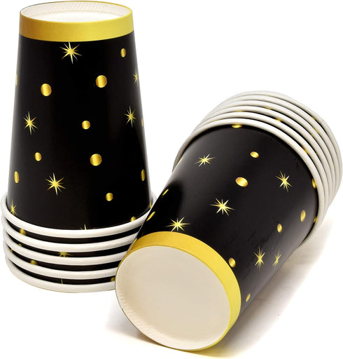 Black & Gold Party Supplies Tableware Set 24 9" Paper Plates 24 7" Plate 24 9 Oz Cups 50 Lunch Napkins for Celebrate Birthday Wedding Retirement Grad New Years Celebration Disposable Dinnerware D©cor