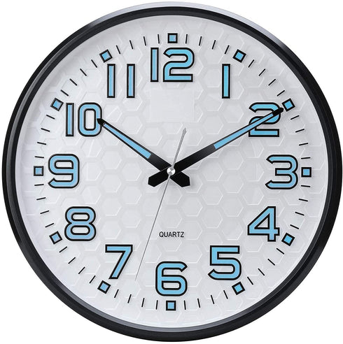 Plumeet Night Light Wall Clocks - 13 Inches Clock with Silent Non-Ticking Glowing Function - Great for Home Kitchen Bedroom - Large Number Battery Operated (Blue Light)