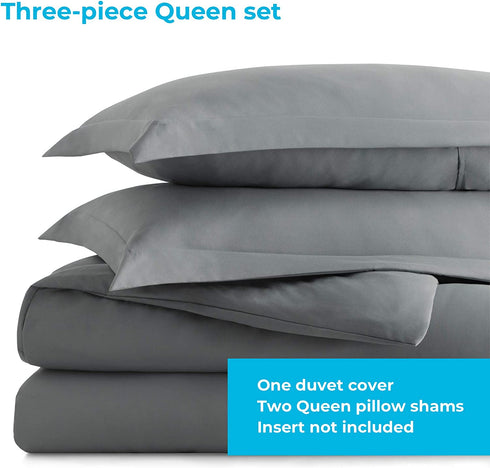 Linenspa Microfiber Duvet Cover - Three Piece Set Includes Duvet Cover and Two Shams - Soft Brushed Microfiber - Hypoallergenic, Stone, Queen