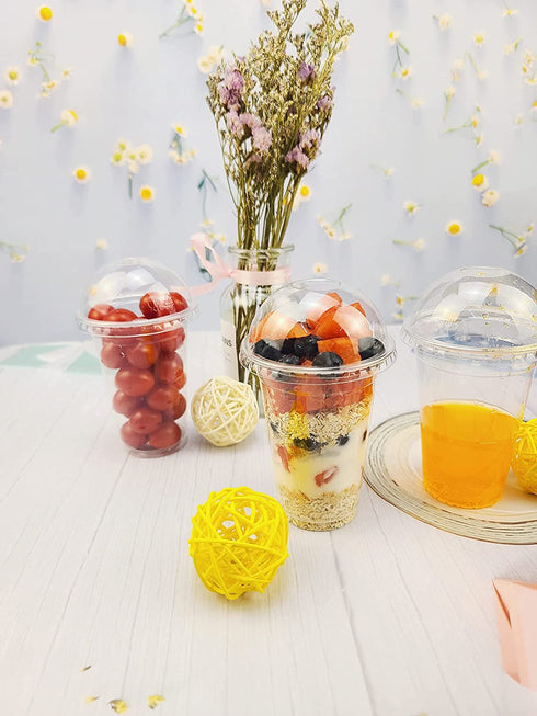 9oz Disposable Clear Plastic Cups with Dome Lids No Hole - (50 Sets) PET Dessert Cups for Kids, for Ice Cream, Parfait,Cupcake€¦