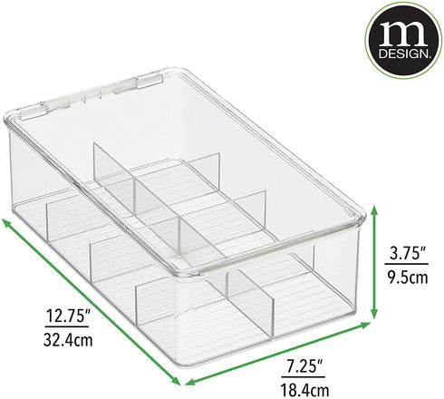 mDesign Plastic Stackable Tea Bag Organizer Storage Bin with Lid for Kitchen Cabinets, Countertops, Pantry - Container Holds Beverage Bags, Cups, Pods, Packets, Condiment Accessories - Clear