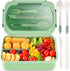 Bento Lunch Box for Kids and Adults with 3 Compartment Leak Proof Lunch Boxes for Men Women Food Containers with Spoon Fork Knife Chopsticks - 1400 ML (Green)