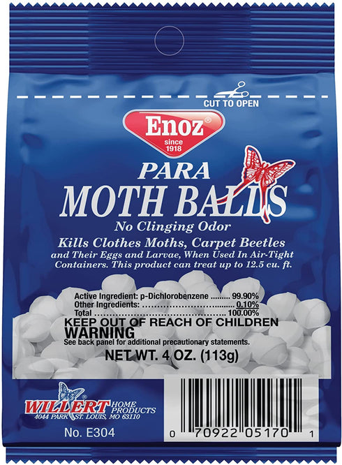 Enoz para Moth Balls, Kills Clothes Moths and Carpet Beetles, No Clinging Odor, Use for Storage, 4 oz, Pack of 12