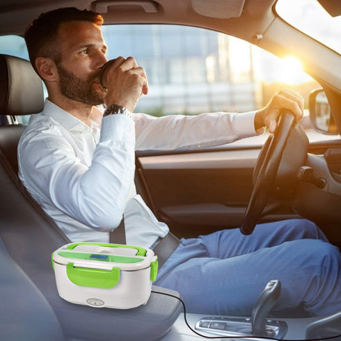 Electric Lunch Box -- Toursion Portable Food Heater 2 in 1 for Car/Truck and Work 110V&12V-24V 40W, Removable Stainless Steel Portable Food Warmer 1.5L, Spoon and 2 Compartments Included(Green)