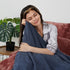 PHF Acrylic Knit Throw Blanket 50 x 60 inches, Lightweight Soft Cozy Decorative Woven Blanket with Tassels for Couch, Bed, Sofa, Chair, Home Travel, Suitable for All Seasons, Navy
