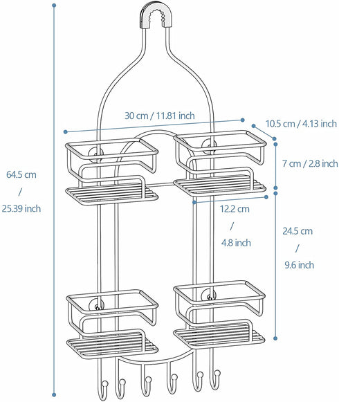 SRIWATANA Shower Caddy Hanging Over Head, Bathroom Shower Organizer Shower Rack Holder with Hooks for Razors - Black